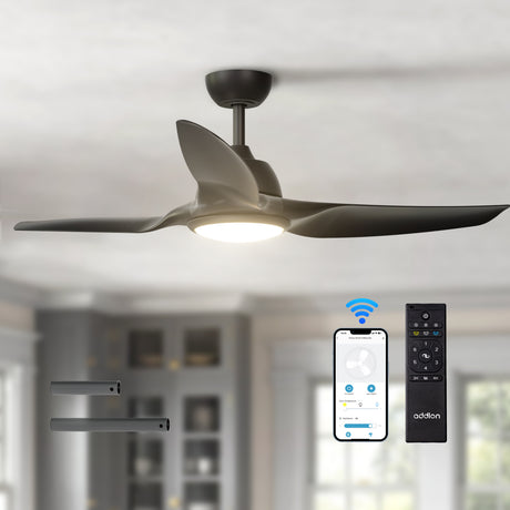 Addlon Ceiling Fans with Lights, 52 Inch Smart Ceiling Fan with Remote/APP/Alexa Control, Reversible DC Motor, 6 Speeds, 3CCT Dimmable, Noiseless, White/Black Wifi Ceiling Fan for Bedroom, Farmhouse