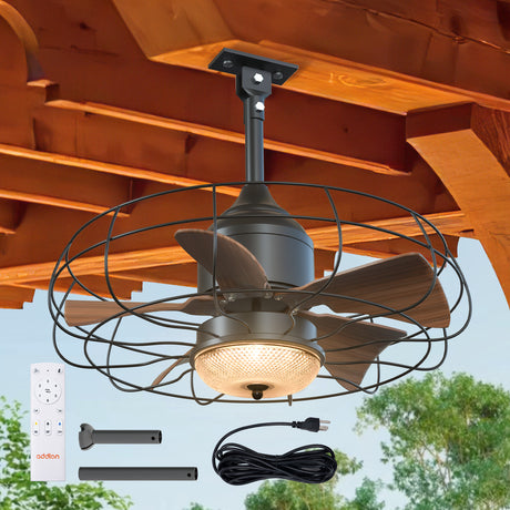 Addlon Outdoor Ceiling Fans with Lights for Patios, 20 inch Wet Rated Black Gazebo Fan with Remote, 6 Speeds, 3CCT Dimmable, Noiseless, Reversible, Plug in Caged Ceiling Fan for Pergola Canopy