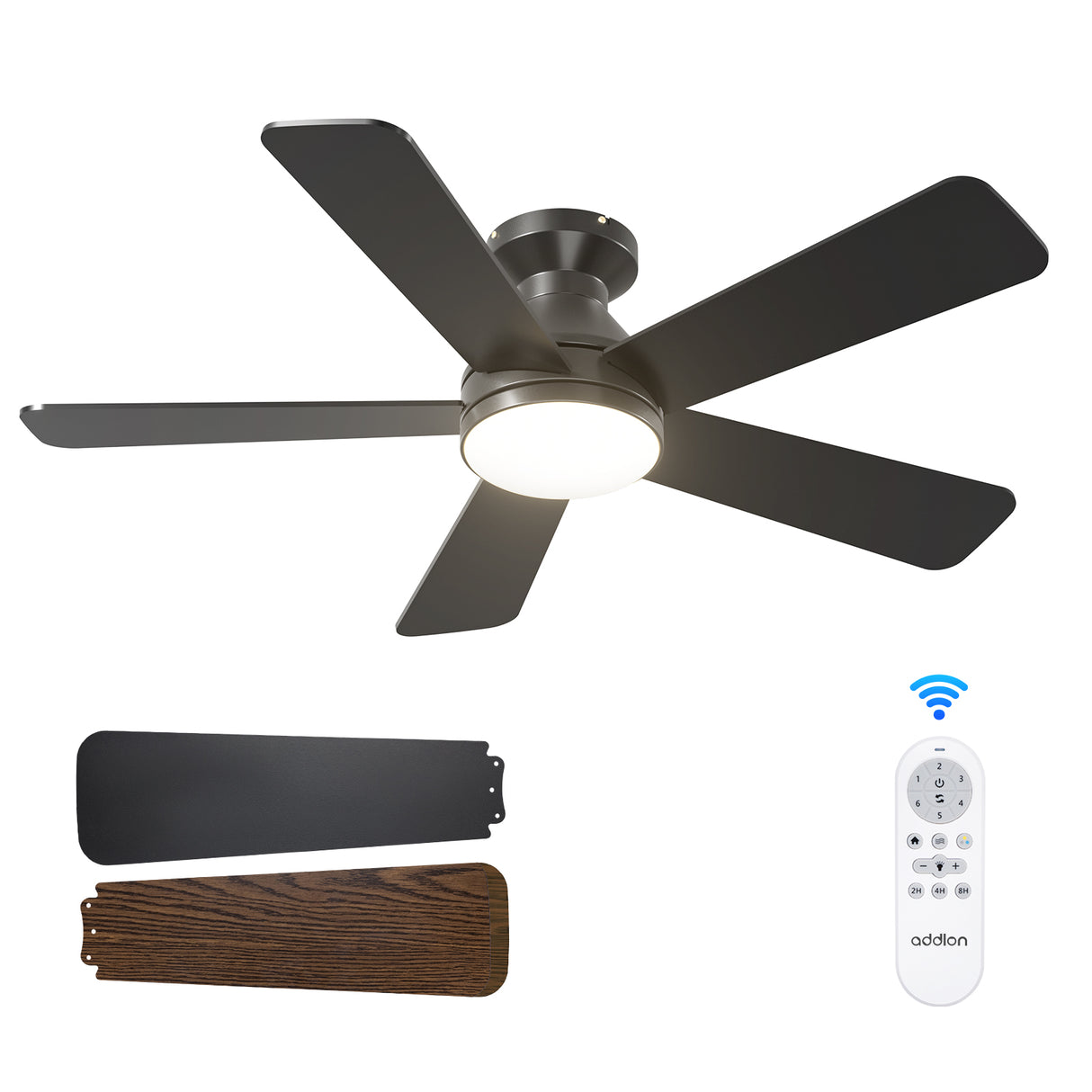 Addlon Ceiling Fans with Lights, 32/42/52 inch Low Profile Ceiling Fan with Light and Remote Control, Flush Mount, Reversible, 3CCT, Dimmable, Quiet, White/Nickel/Black Small Ceiling Fan for Bedroom Indoor/Outdoor Use