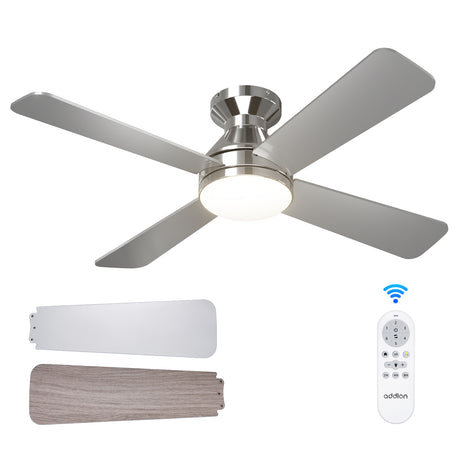 Addlon Ceiling Fans with Lights, 42 Inch Low Profile Ceiling Fan with Light And Remote Control, Flush Mount, Reversible, 3CCT Dimmable 4 Blades White/Nickel/Black Small Ceiling Fan for Bedroom Indoor/Outdoor Use