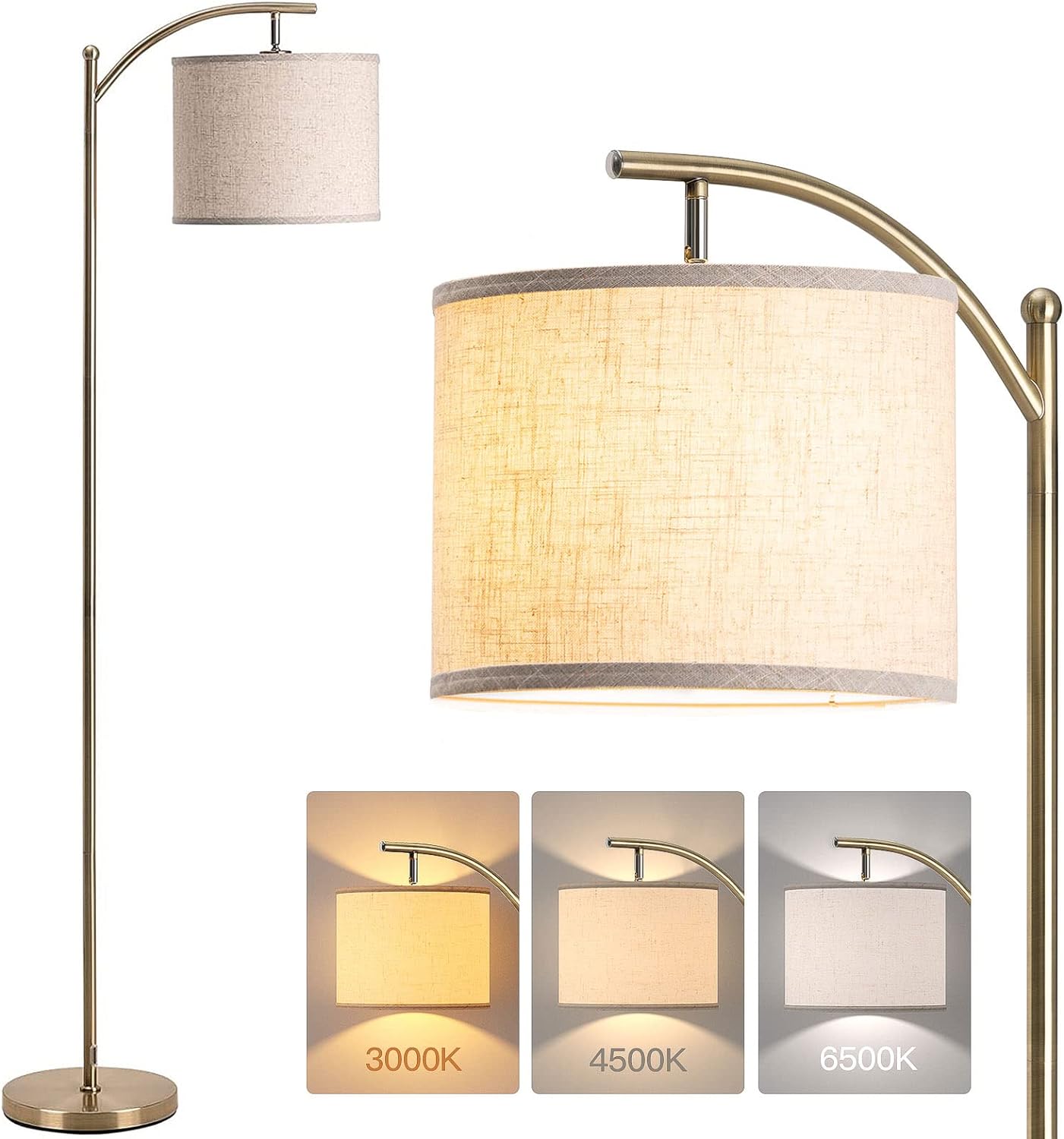 Addlon Floor Lamp with 3CCT LED Bulb, Lamp for Living Room hot with Beige Linen Lamp Shade - Brass Gold