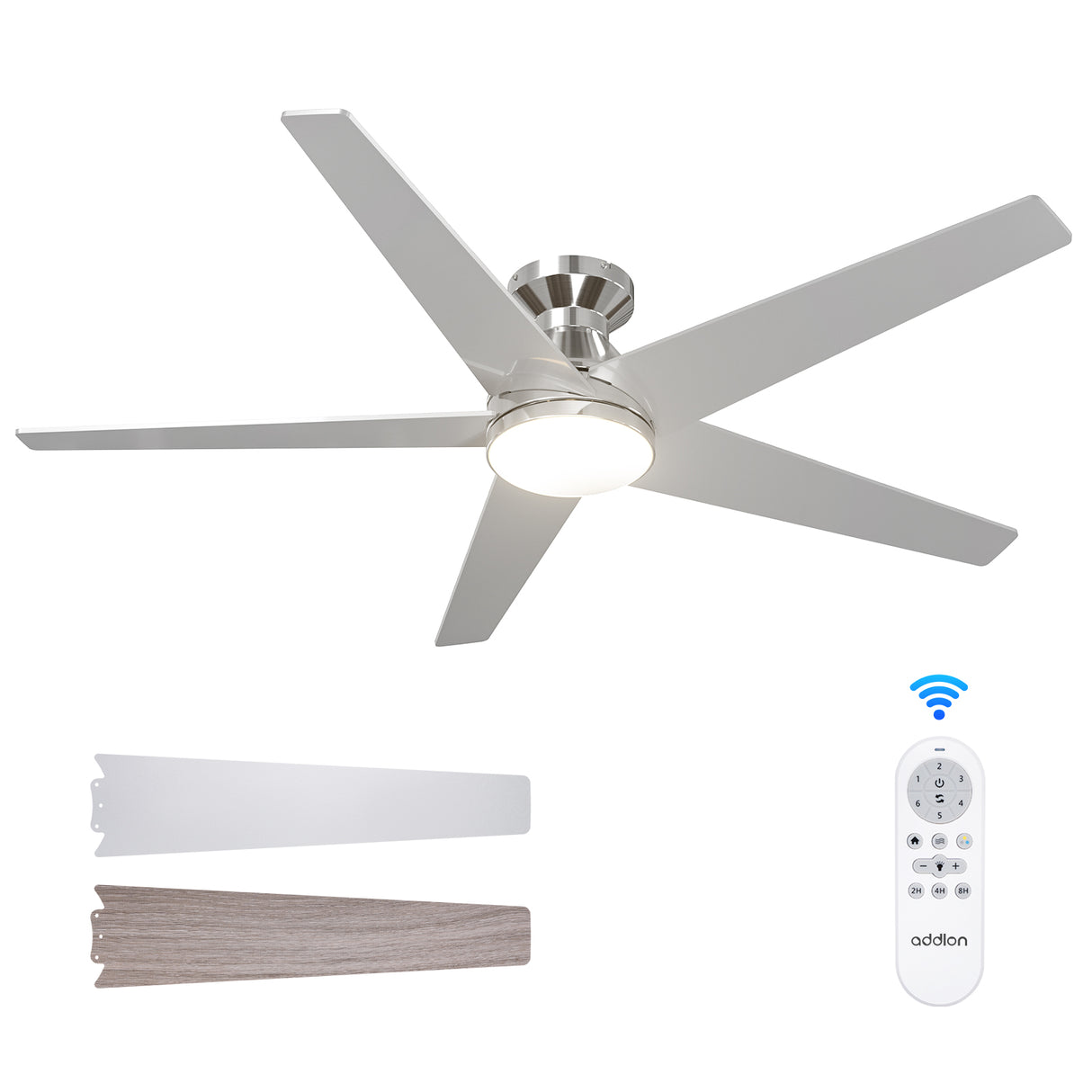 Addlon Ceiling Fans with Lights, 32/42/52 inch Low Profile Ceiling Fan with Light and Remote Control, Flush Mount, Reversible, 3CCT, Dimmable, Quiet, White/Nickel/Black Small Ceiling Fan for Bedroom Indoor/Outdoor Use