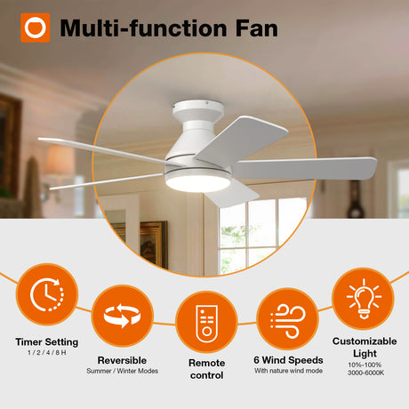 Addlon Ceiling Fans with Lights, 32/42/52 inch Low Profile Ceiling Fan with Light and Remote Control, Flush Mount, Reversible, 3CCT, Dimmable, Quiet, White/Nickel/Black Small Ceiling Fan for Bedroom Indoor/Outdoor Use