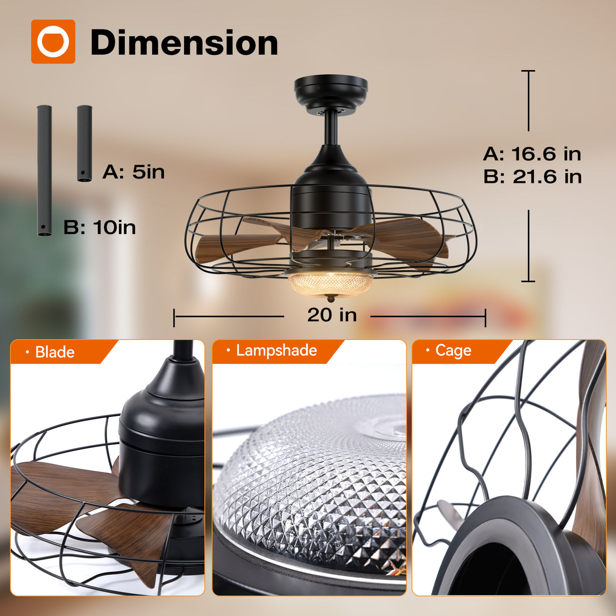 Addlon Outdoor Ceiling Fans with Lights for Patios, 20 inch Wet Rated Black Gazebo Fan with Remote, 6 Speeds, 3CCT Dimmable, Noiseless, Reversible, Plug in Caged Ceiling Fan for Pergola Canopy