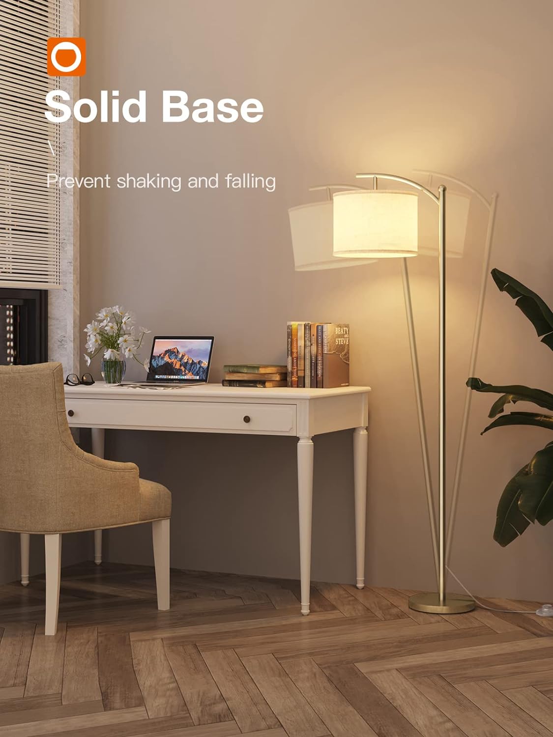 addlon Floor Lamp for Living Room with 3 Color Temperatures, Standing lamp with Linen lampshade for Bedroom, Office, Lamps with 9W LED Bulb Included - Brass Gold with Beige Shade