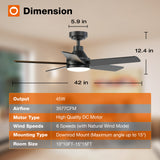 Addlon Ceiling Fans with Lights, 32/42/52 inch White/Nickel/Black Ceiling Fan with Light and Remote Control, Reversible, 3CCT, Dimmable, Noiseless, Small Ceiling Fan for Bedroom, Farmhouse, Indoor/Outdoor Use