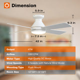 Addlon Ceiling Fans with Lights, 42 Inch Low Profile Ceiling Fan with Light And Remote Control, Flush Mount, Reversible, 3CCT Dimmable 4 Blades White/Nickel/Black Small Ceiling Fan for Bedroom Indoor/Outdoor Use