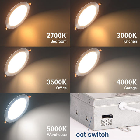 6 Inch 5CCT Ultra-Thin LED Recessed Ceiling Light, 12 Packs
