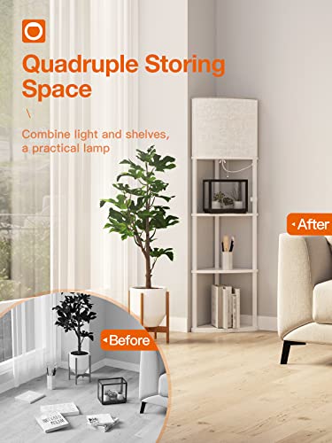 addlon 4-Tier Sector Corner Shelf Floor Lamp with 3 Color Temperatures LED Bulb and White Lamp Shade - Display Floor Lamps with Shelves for Living Room, Bedroom and Office - White