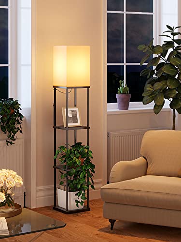 Addlon LED Modern Shelf top Floor Lamp with White Lamp Shade and LED Bulb, 5-Tier Di