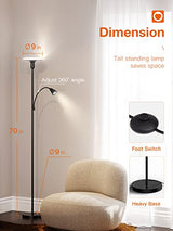 addlon Floor Lamp with Remote Control, Standing lamp with Adjustable Reading lamp, Tall lamp with stepless Brightness and Color temperatures Floor lamp for Living Room Bedroom and Office - Black