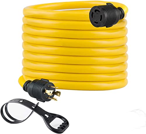 addlon 25 FEET Heavy Duty Generator Locking Power Cord NEMA L14-30P/L14-30R,4 Prong 10 Gauge SJTW Cable, 125/250V 30Amp 7500 Watts Yellow Generator Lock Extension Cord with UL Listed