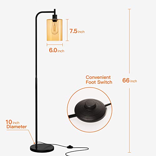 addlon LED Floor Lamp, with Hanging Glass Lamp Shade and LED Bulb for Bedroom and Living Room, Modern Standing Industrial Lamp Tall Pole Lamp for Office, Tawny
