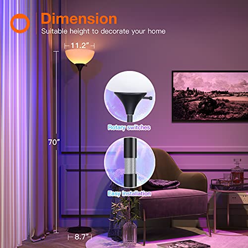 addlon - Floor lamp, Standing Tall Lamp, Pole Lamp with RGB Smart Bulbs for Living Room, Office, Bedroom, Torchiere Decro Floor Lamps