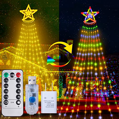 addlon Christmas Decorations Lights, 306 LED IP65 Waterproof Star Christmas  Tree Lights with Remote, 8 Modes Christmas Lights Outdoor with 9 Ground