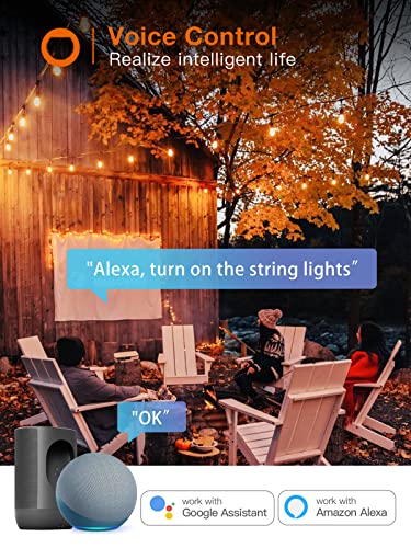 addlon 48FT Smart Outdoor String Lights with 24 Diamond Appearance Bulbs, APP & Remote Control Dimmable, Shatterproof Waterproof Patio Lights Work with Alexa for Patio, Porch, Warm White
