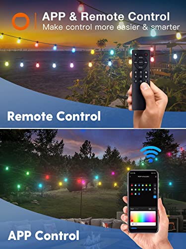 addlon 96FT Color Changing Smart Outdoor String Lights with Remote & APP Control, Customize Color Patio Lights