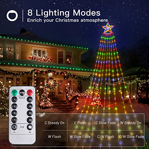 addlon Christmas Decorations Lights, 306 LED IP65 Waterproof Star Christmas Tree Lights with Remote, 8 Modes Christmas Lights Outdoor with 9 Ground Stakes for Christmas, RGB & Warm White