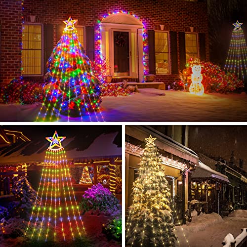 addlon Christmas Decorations Lights, 306 LED IP65 Waterproof Star Christmas Tree Lights with Remote, 8 Modes Christmas Lights Outdoor with 9 Ground Stakes for Christmas, RGB & Warm White